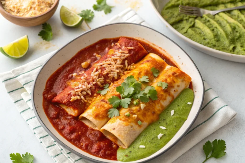 Divorced Enchiladas with Red and Green Sauces