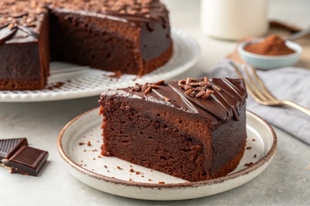 Chocolate pound cake on a serving plate.