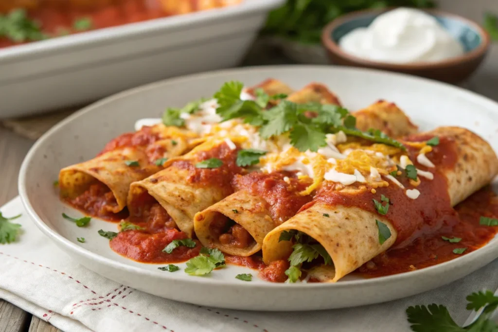 Delicious Boulders Enchiladas with Red Sauce and Melted Cheese