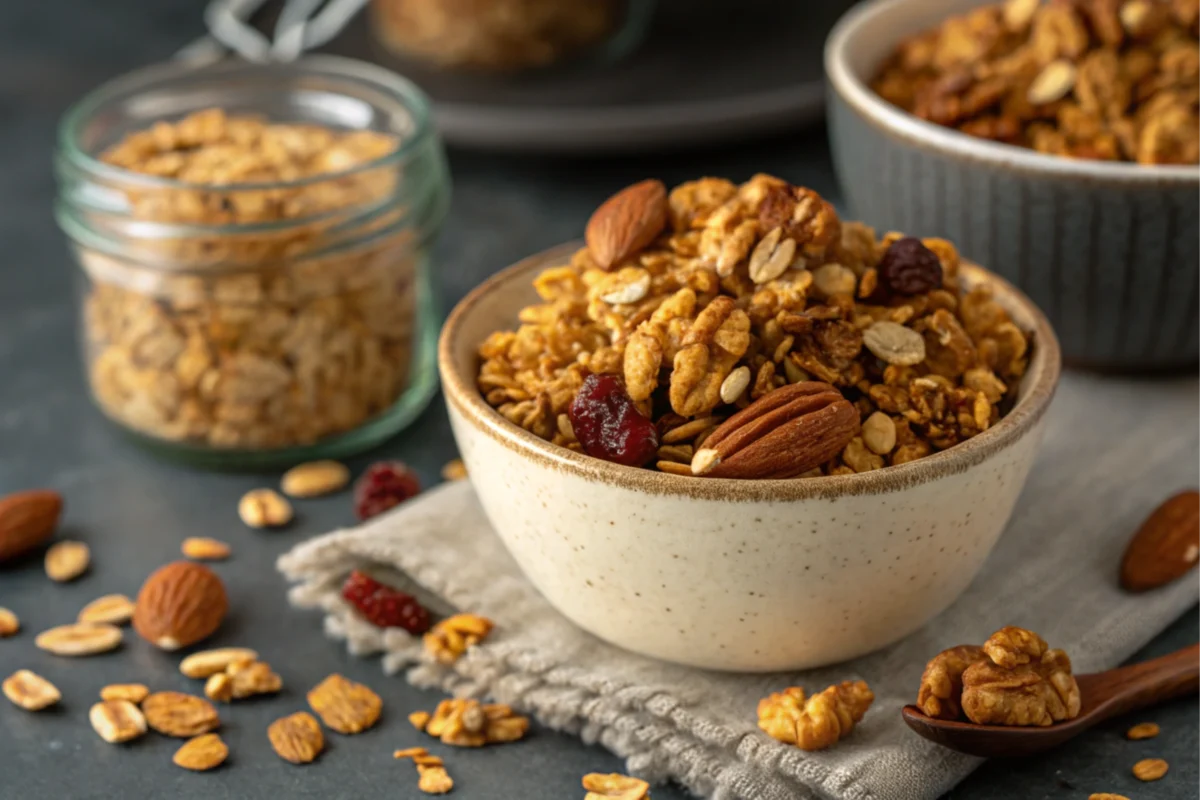 Naturally delicious homemade vanilla nut granola.