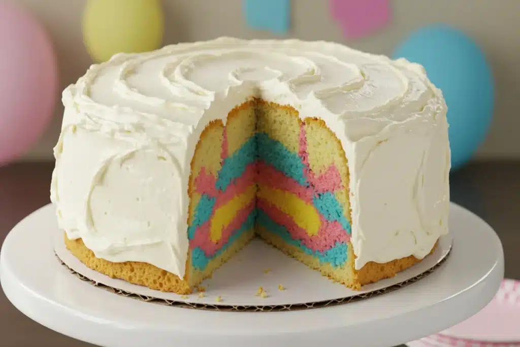 how does nothing bundt cake gender reveal work multi-colored filling.