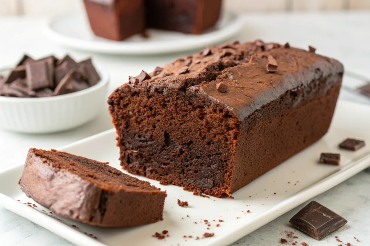 A moist chocolate pound cake showing the result of avoiding naturally dry baking