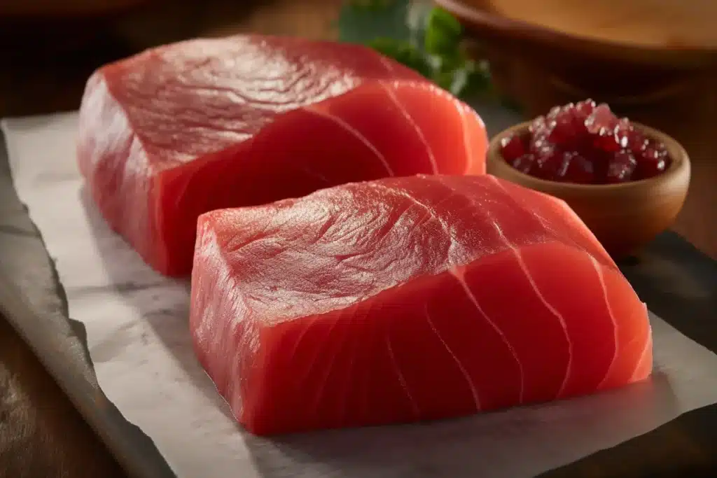 ahi tuna recipe : Fresh ahi tuna steaks on ice