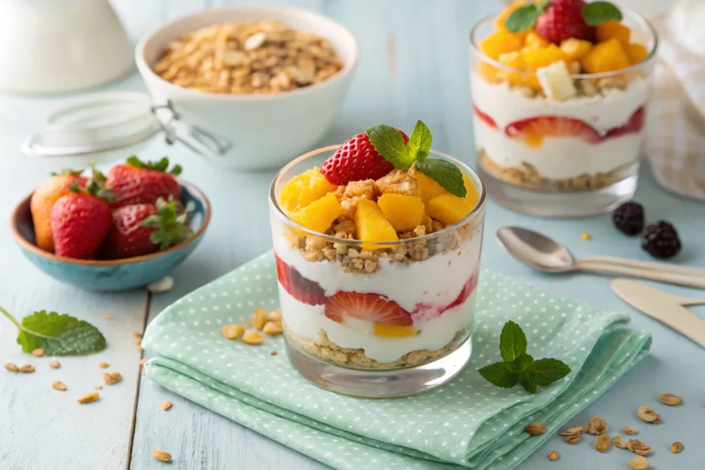 How to make cottage cheese taste good sweet - Layered cottage cheese parfait with fruit and granola.