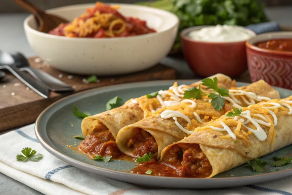 Close-up of enchiladas with fried tortillas, cheese, and rich sauces, illustrating why enchiladas can be unhealthy.