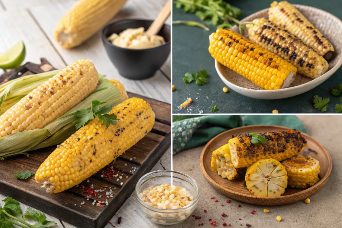 Freshly cooked corn on the cob served with a glass of milk, showcasing how to naturally cook corn with milk for enhanced flavor and tenderness.