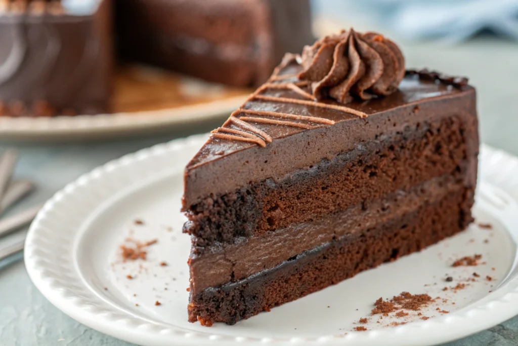 A slice of best chocolate cake on a plate.