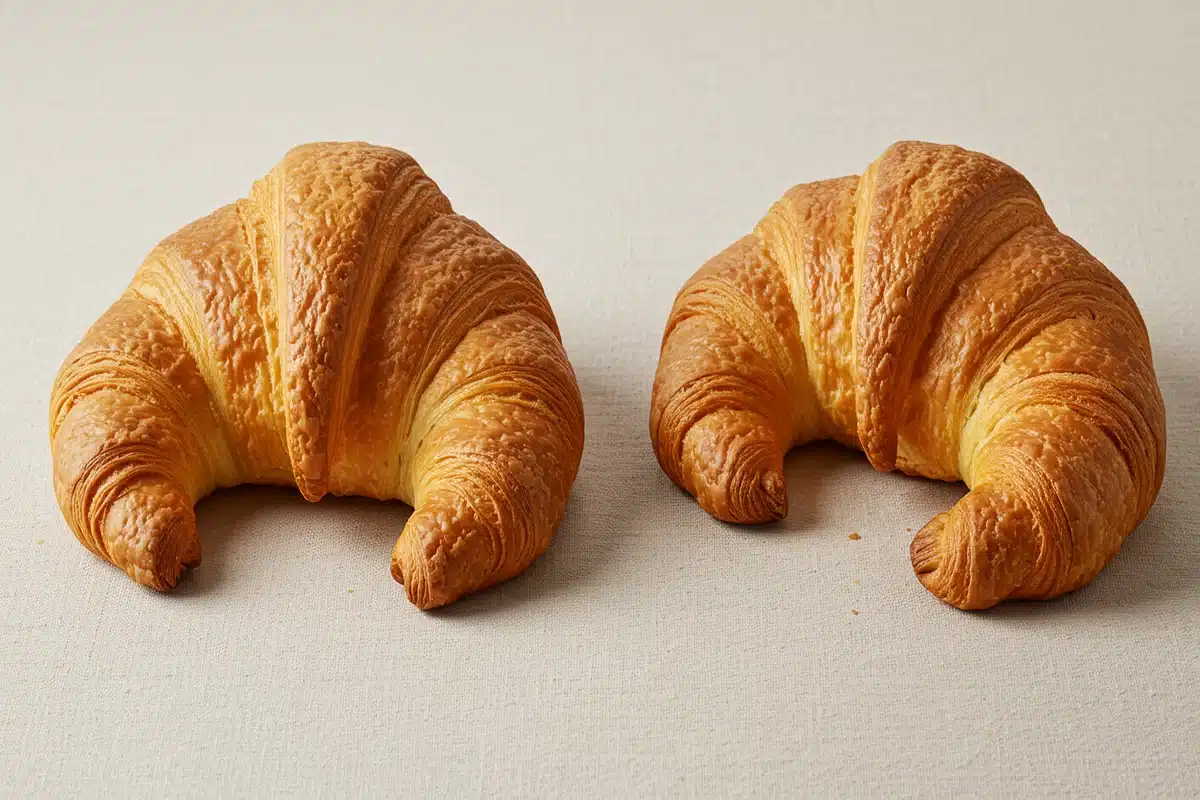 Croissant vs Gipfeli: A side-by-side comparison showcasing the shape and texture differences.