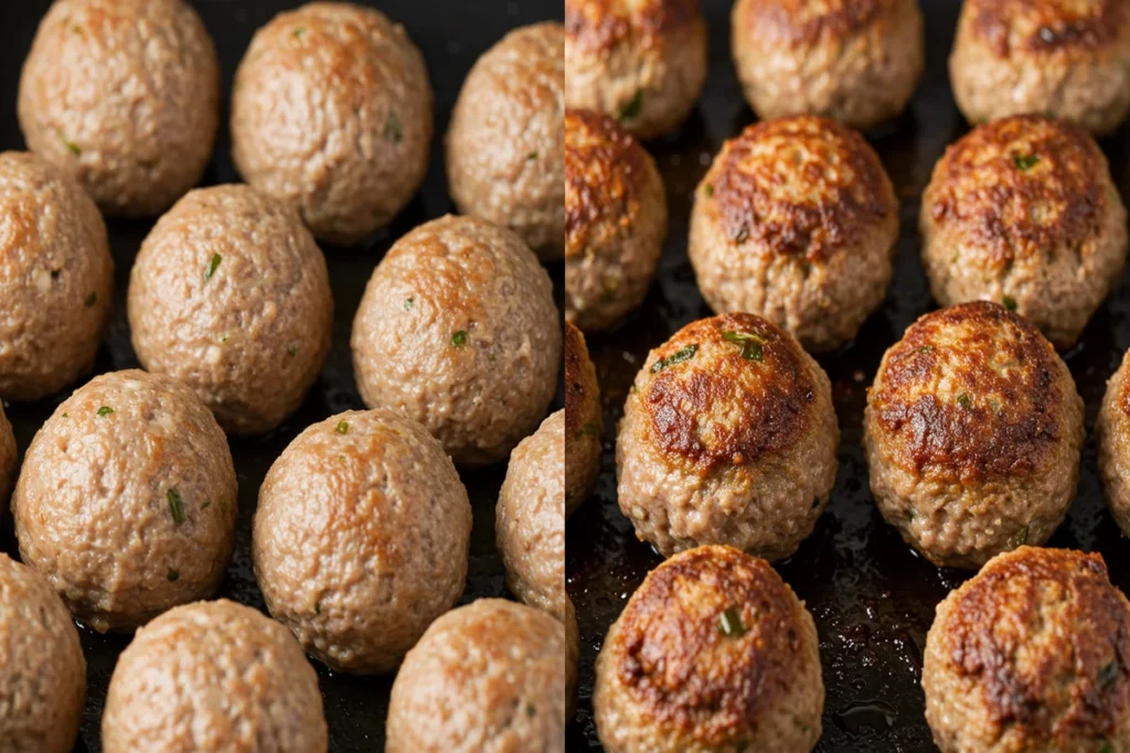 Comparing meatballs baked at 350 vs 400, a great way to visualize when you bake meatballs at 350 or 400