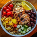 Delicious natural Mounjaro recipe: a vibrant Mediterranean Chicken and Quinoa Bowl, perfect for a healthy meal.